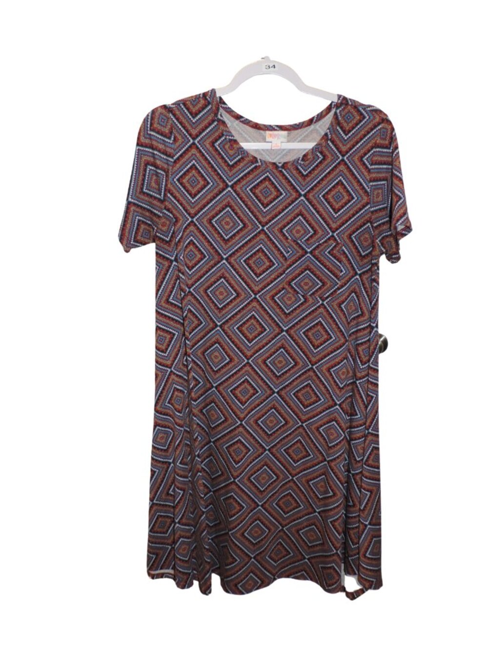 LuLaRoe Geometric Diamond Print Dress in Brown and Blue